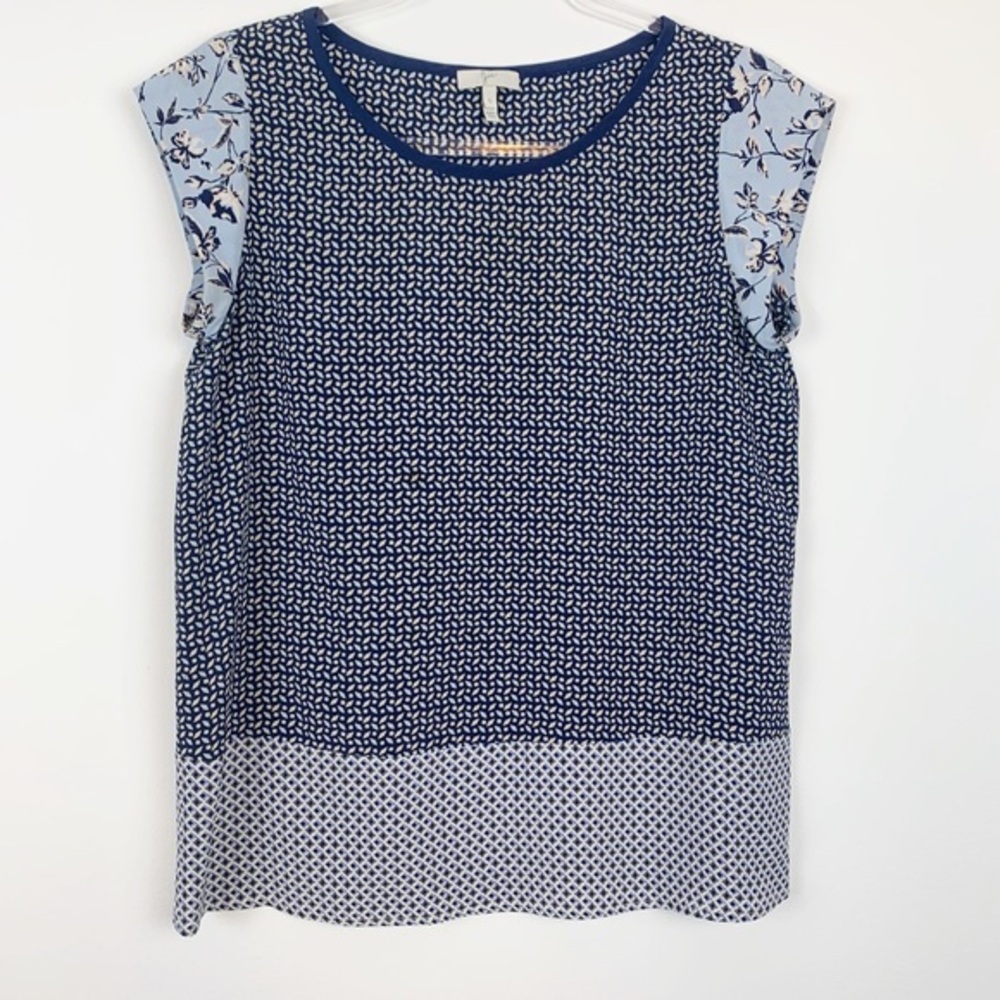 Joie Silk Diamond and Floral Cap Sleeve Blouse | S